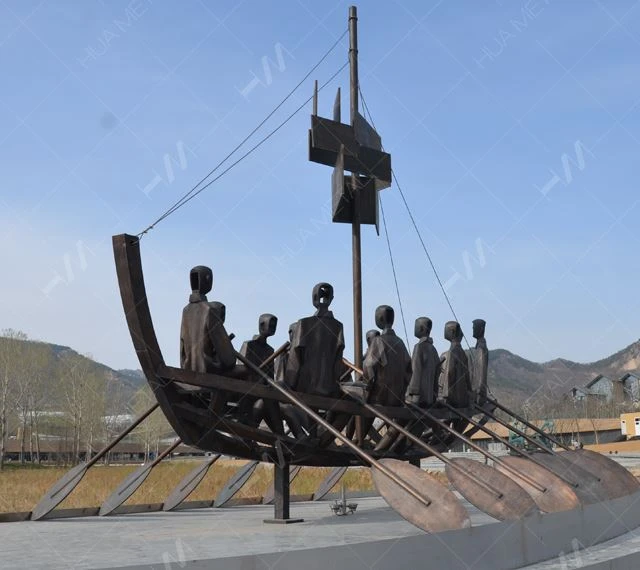 Bronze casting boat sculpture